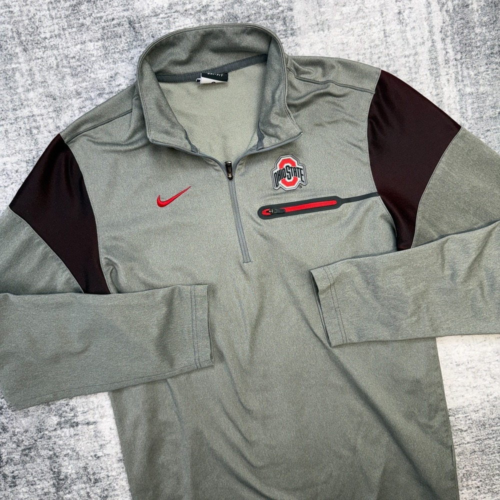 Ohio State Buckeyes Shirt Mens Small Gray 1/4 Zip Pullover Nike Dri Fit Golf
